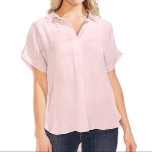 Vince Camuto Collared Rumble Henley Blouse Pink Haze Plus Cap Sleeve Women's 2X